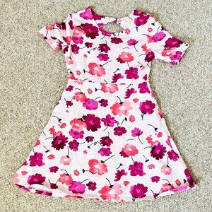 GYMBOREE Girls Pink Floral Back Bow cotton Flared Stretch Dress L 10 11 12